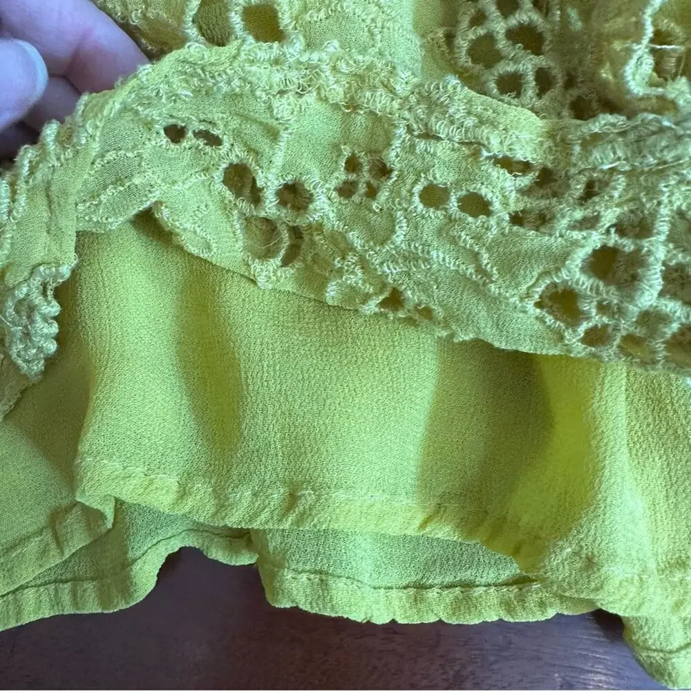 Anthropologie Yellow Clementine Blouse Eyelet Ruffle Puff Sleeve Top Shirt Sz 0